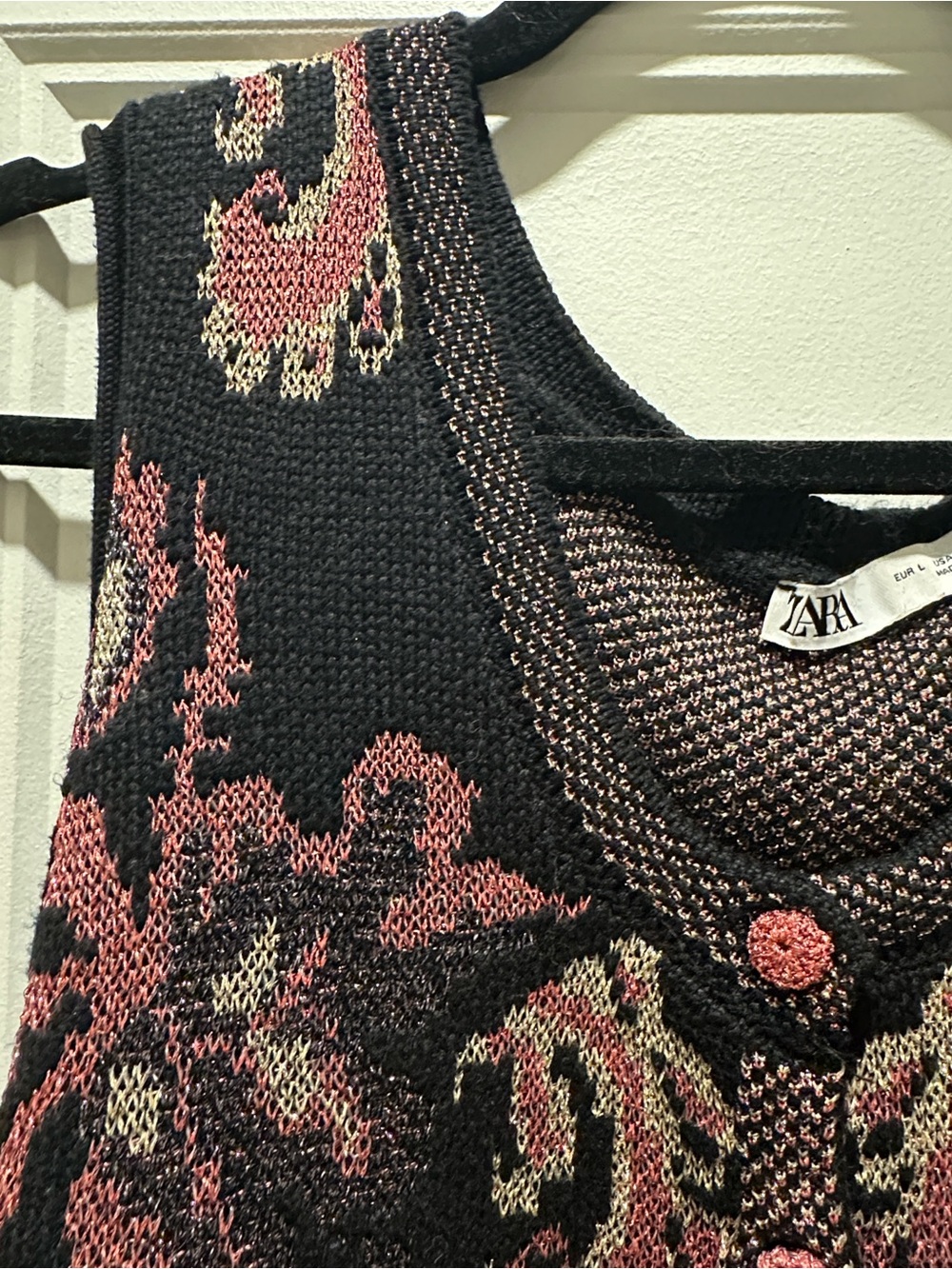 Zara Black Knit Tank with Pink & Cream Floral Jacquard